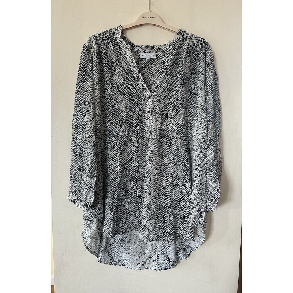 NWT Amour Vert Silk Blouse Tunic Serpentine 3/4 Sleeve Black & White Women's 3X